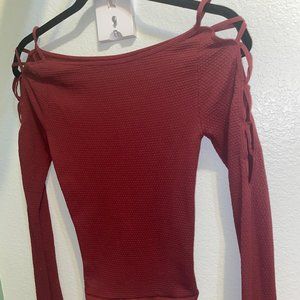 Maroon Long Sleeve Cold Shoulder Shirt